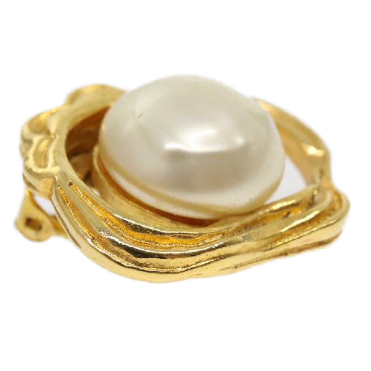 CHANEL Pearl Earring Gold CC Auth ar7353