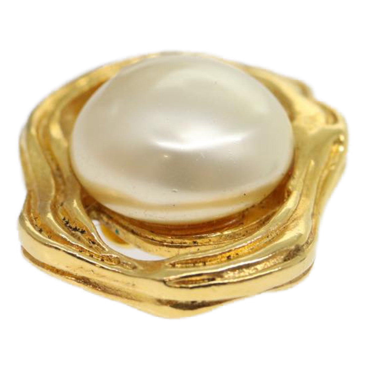 CHANEL Pearl Earring Gold CC Auth ar7353