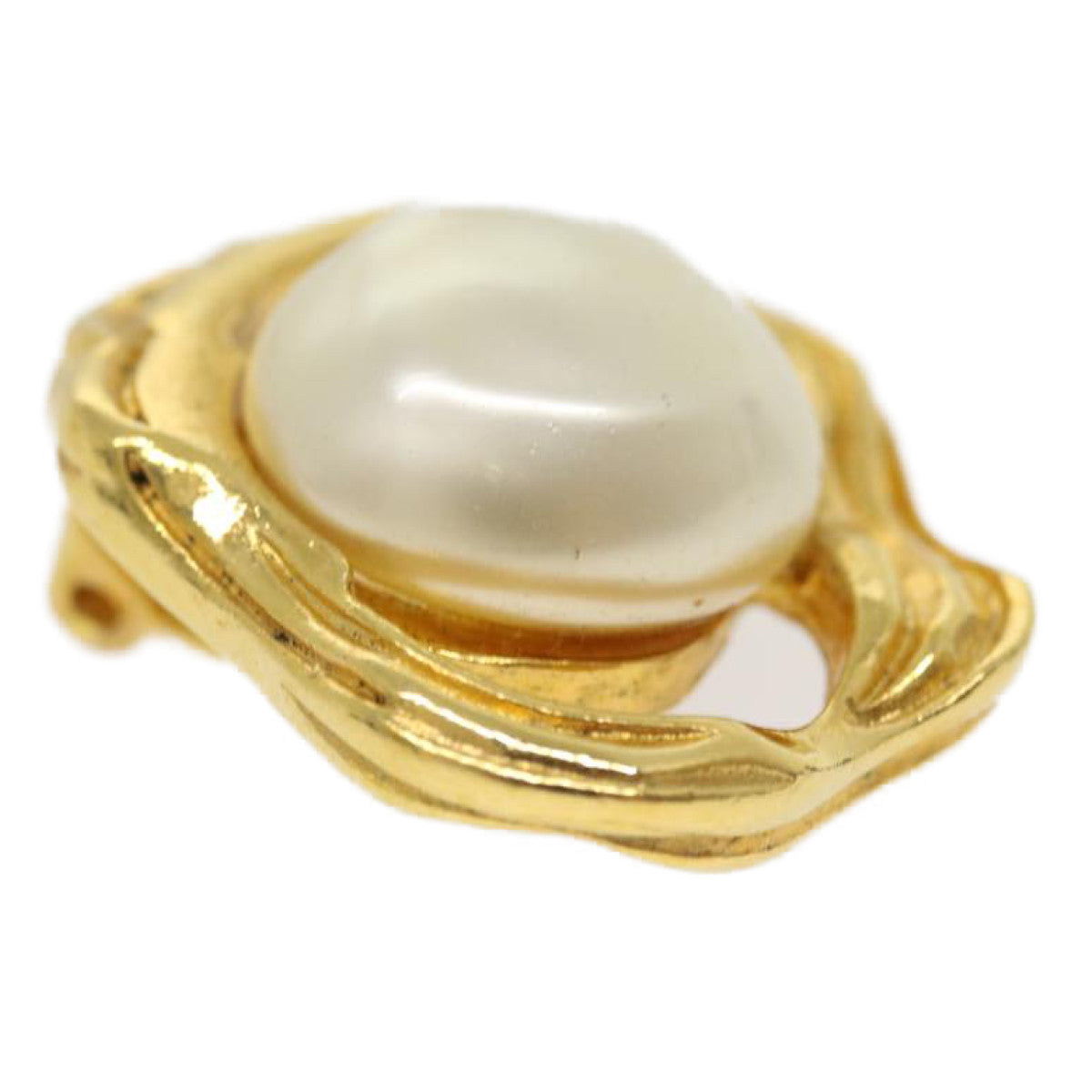 CHANEL Pearl Earring Gold CC Auth ar7353