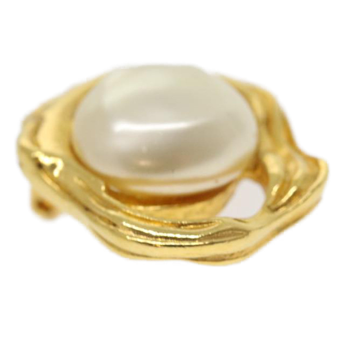 CHANEL Pearl Earring Gold CC Auth ar7353