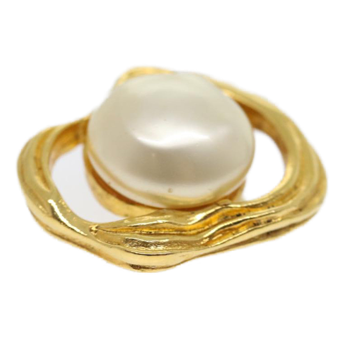 CHANEL Pearl Earring Gold CC Auth ar7353