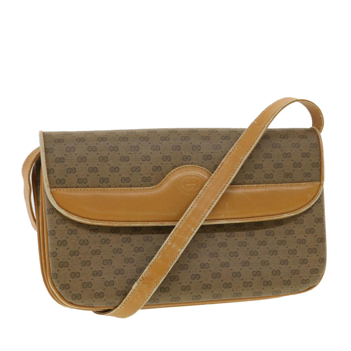 GUCCI Micro GG Canvas Shoulder Bag Beige Auth ar8365