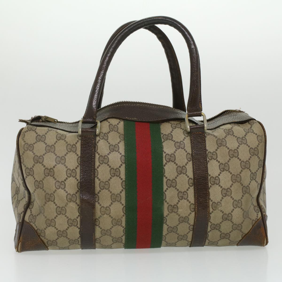 GUCCI GG Canvas Web Sherry Line Hand Bag 2Set Beige Red Green Auth ar8498