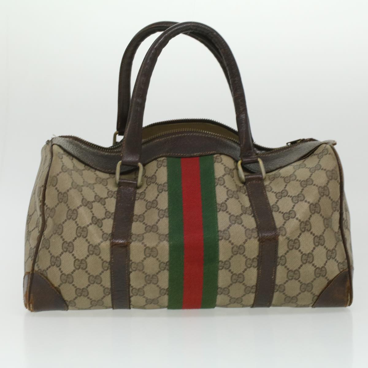 GUCCI GG Canvas Web Sherry Line Hand Bag 2Set Beige Red Green Auth ar8498