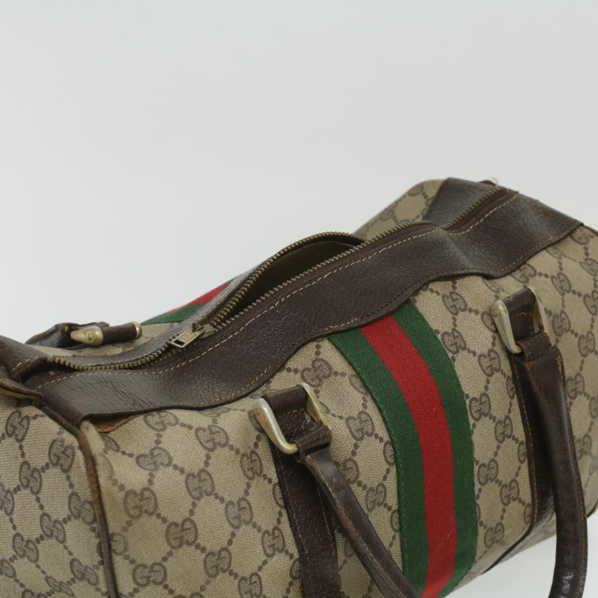 GUCCI GG Canvas Web Sherry Line Hand Bag 2Set Beige Red Green Auth ar8498