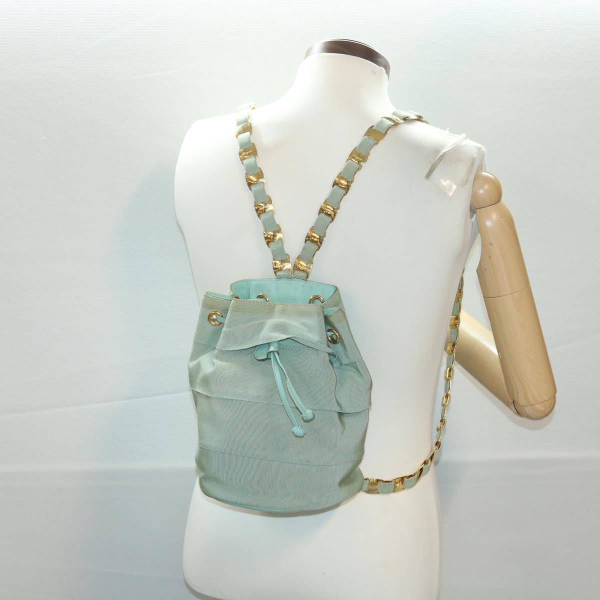 Salvatore Ferragamo Chain Backpack Canvas Blue Auth ar9058