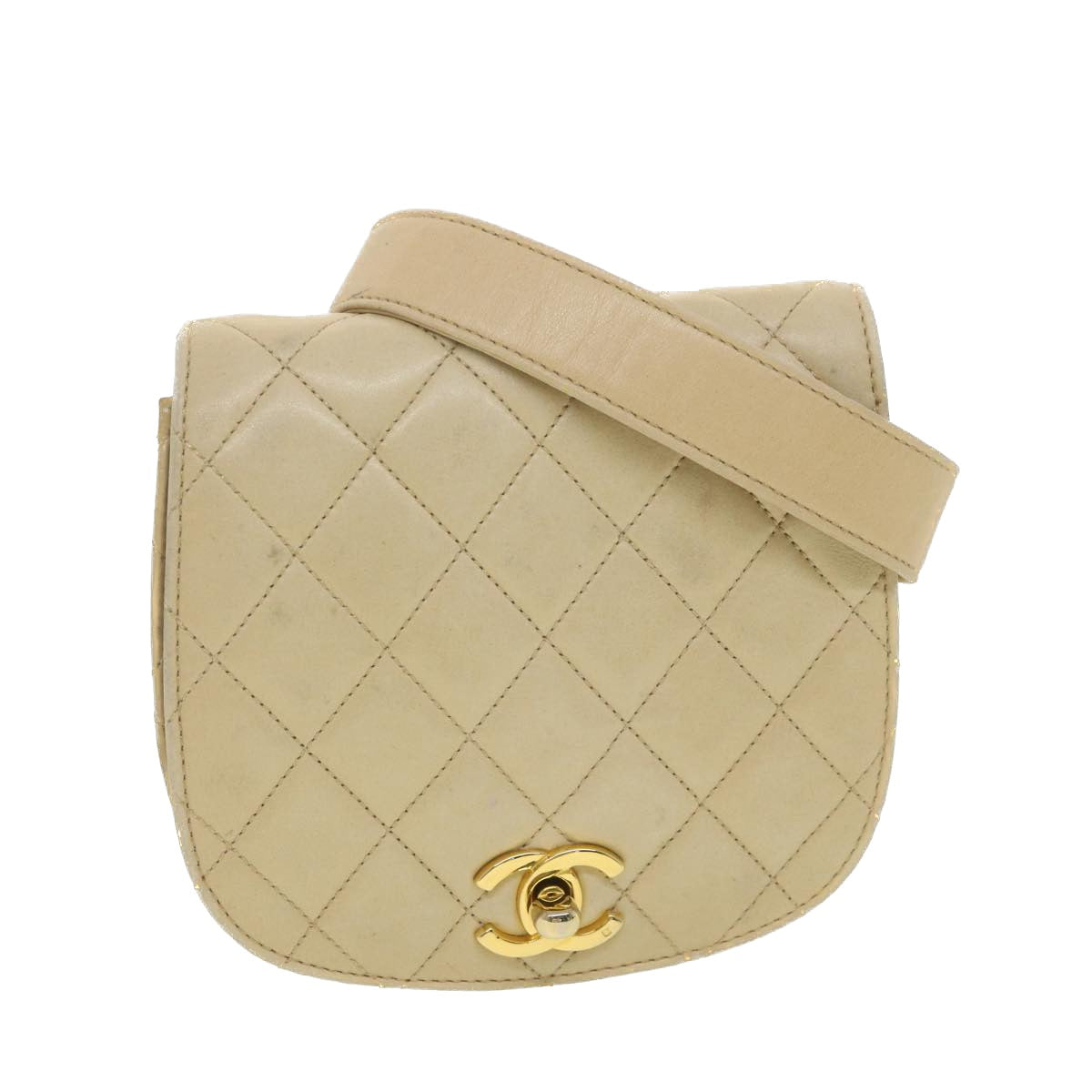 CHANEL Shoulder Bag Lamb Skin Beige CC Auth ar9074