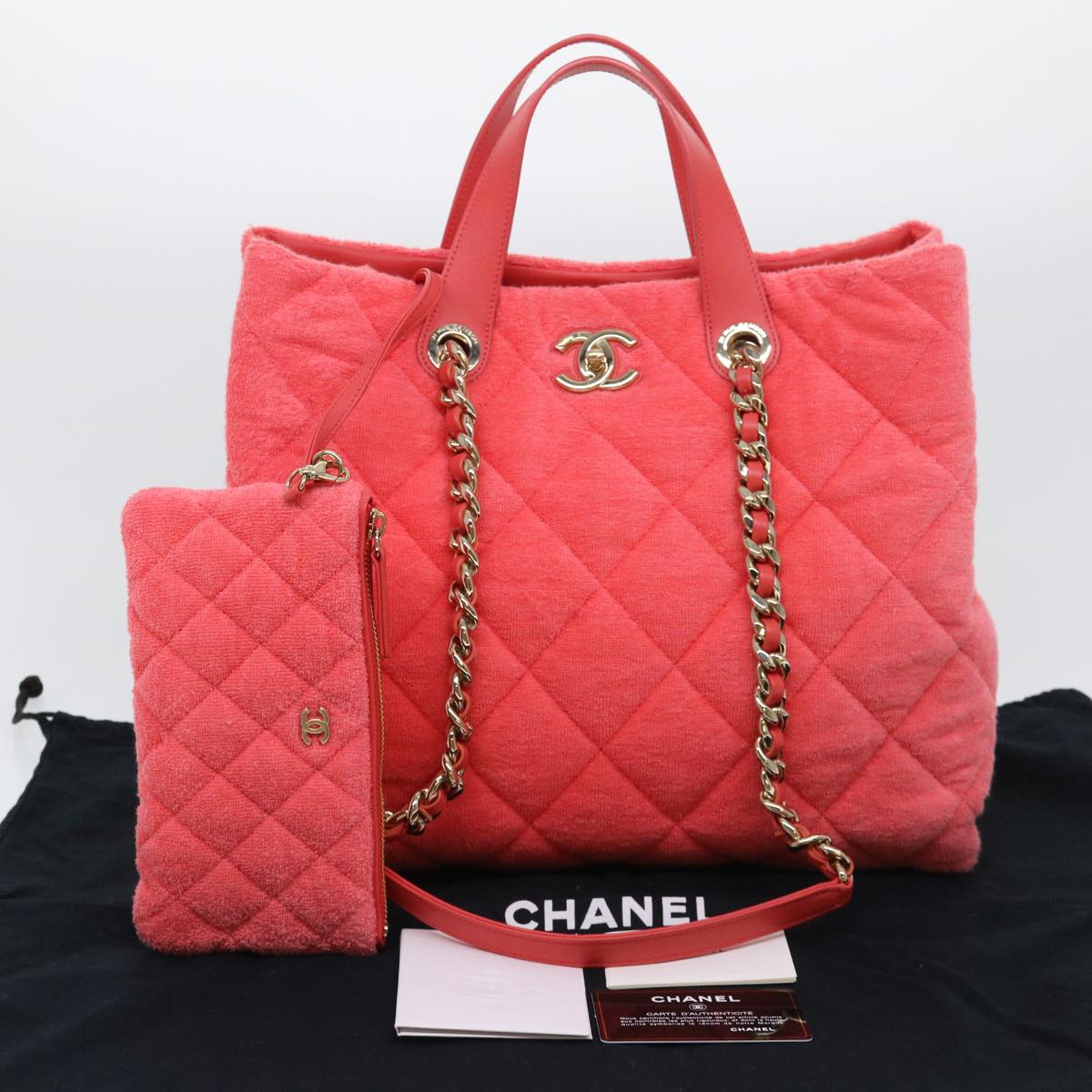 CHANEL Chain Hand Bag Pile 2way Pink CC Auth ar9158A