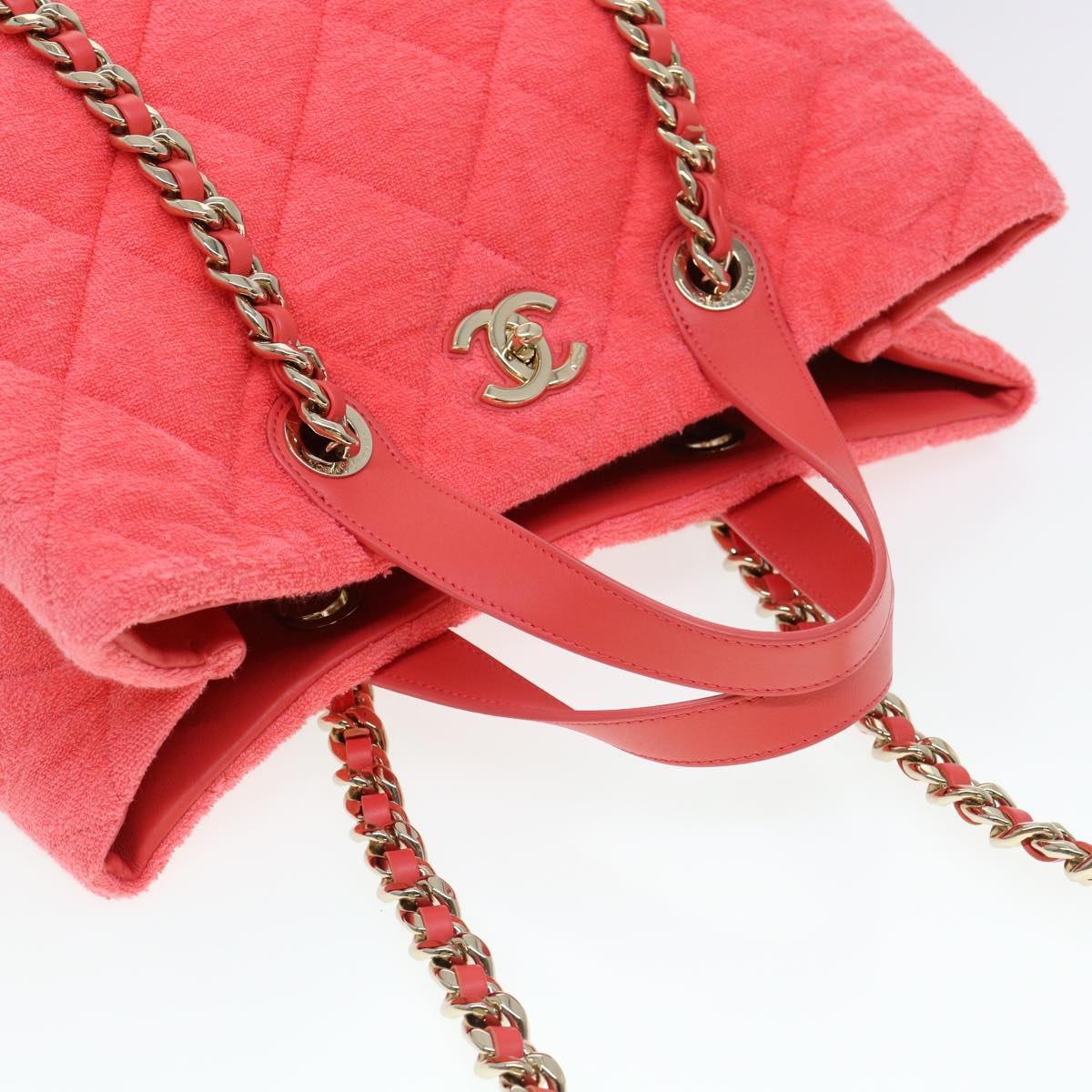 CHANEL Chain Hand Bag Pile 2way Pink CC Auth ar9158A