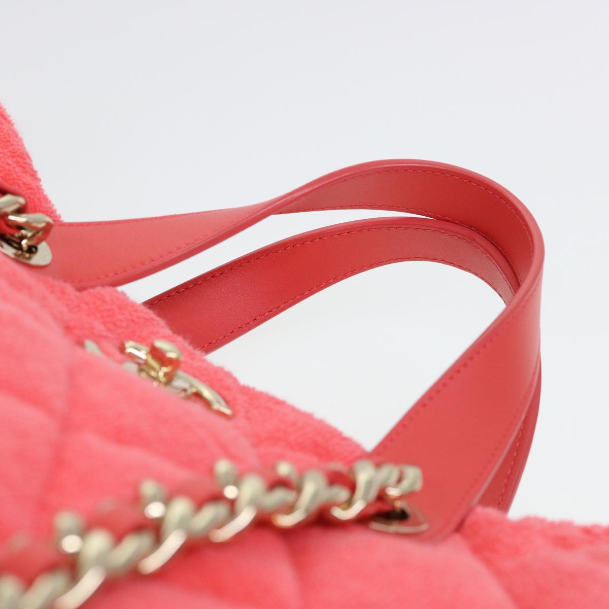 CHANEL Chain Hand Bag Pile 2way Pink CC Auth ar9158A