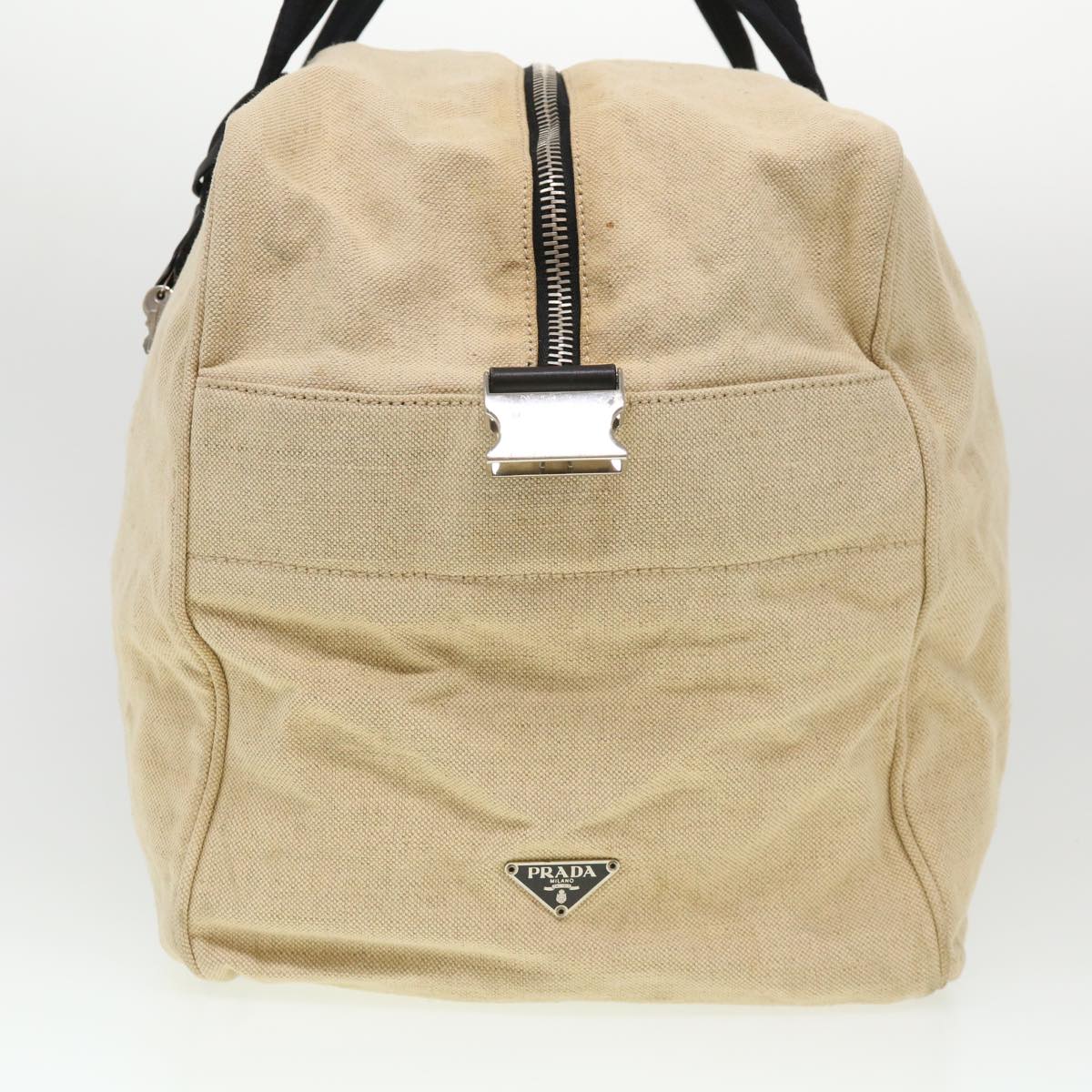 PRADA Boston Bag Canvas 2way Beige Auth ar9161