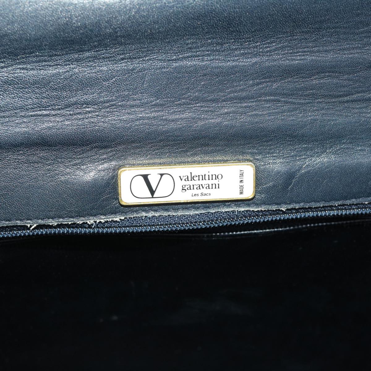 VALENTINO Clutch Shoulder Bag Leather 2Set Navy Black Auth ar9401