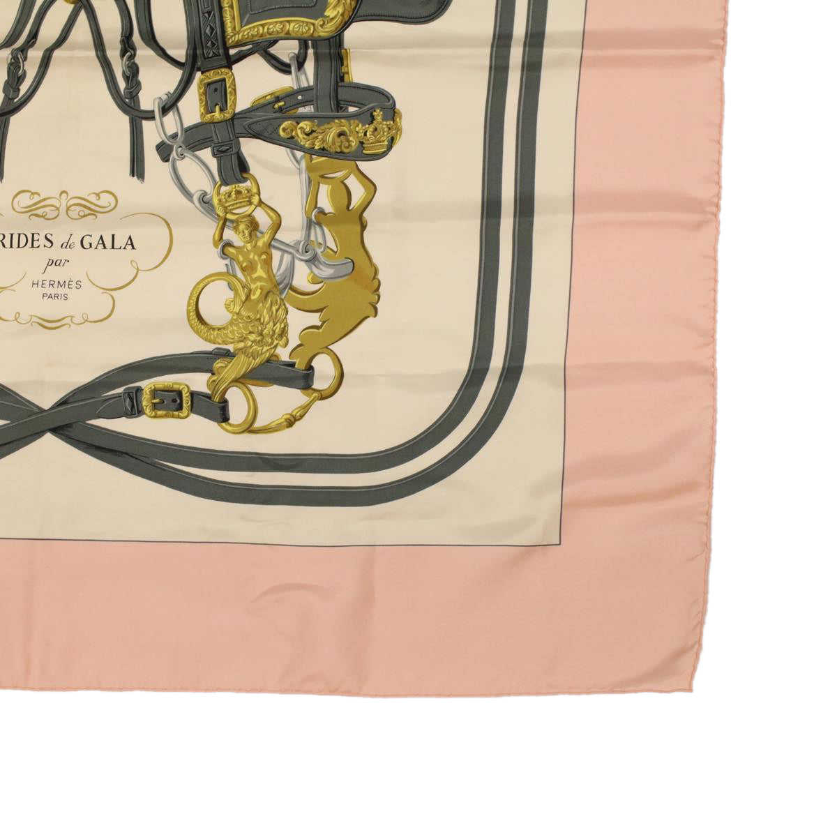 HERMES Carre 90 Scarf ""BRIDES DE GALA"" Silk Pink Auth ar9529B