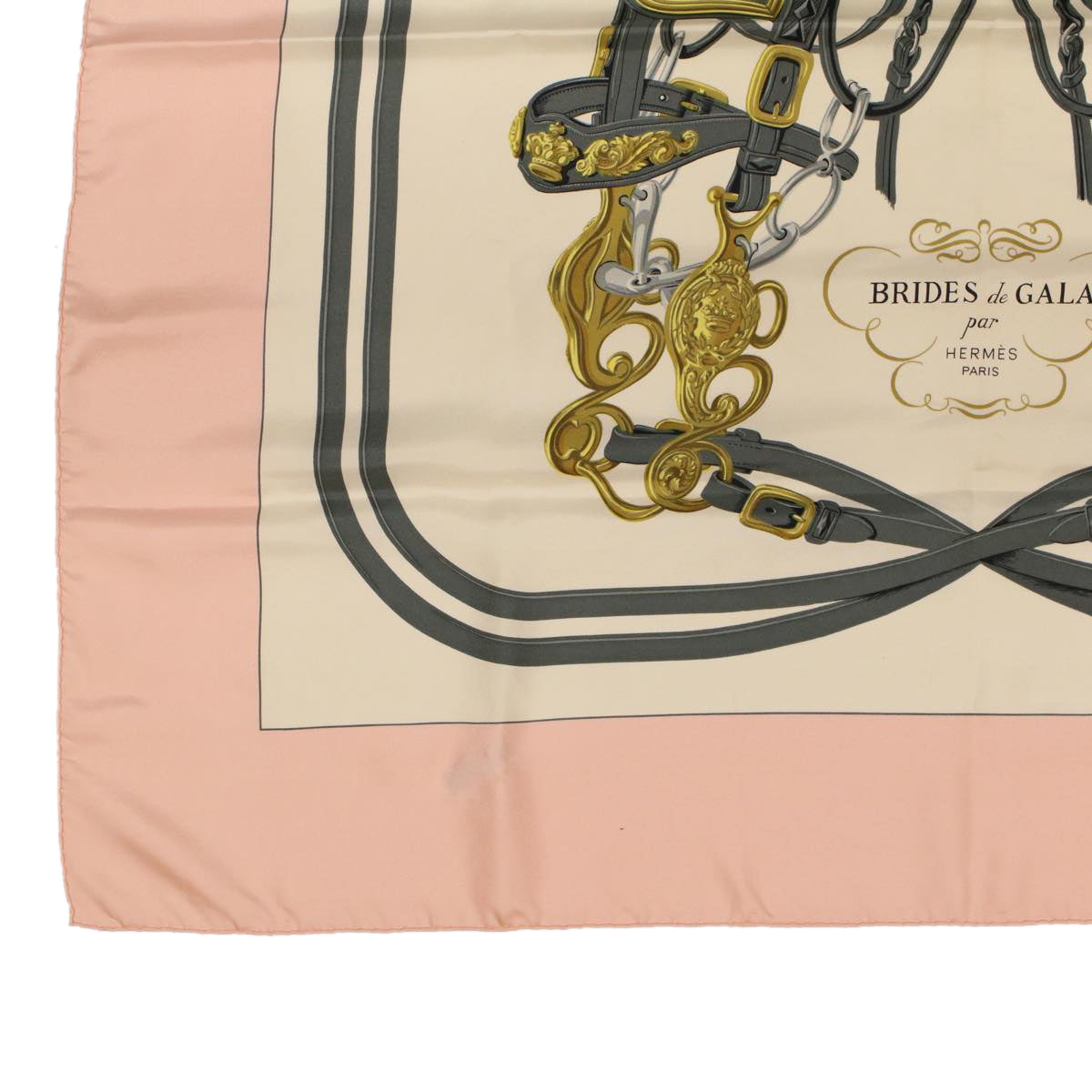 HERMES Carre 90 Scarf ""BRIDES DE GALA"" Silk Pink Auth ar9529B