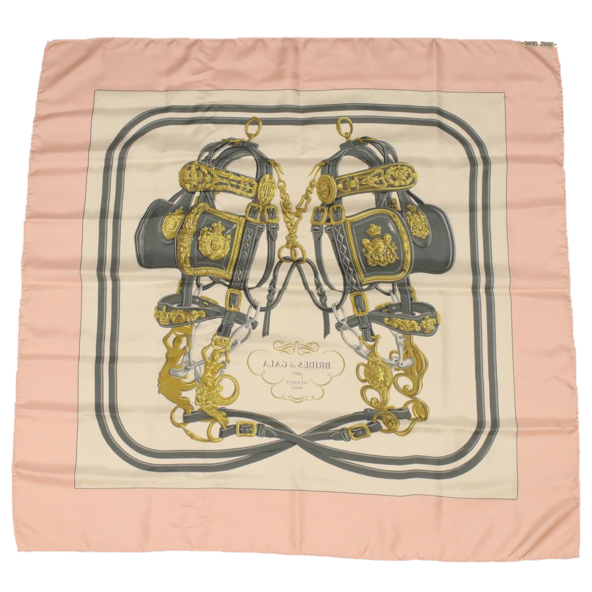 HERMES Carre 90 Scarf ""BRIDES DE GALA"" Silk Pink Auth ar9529B