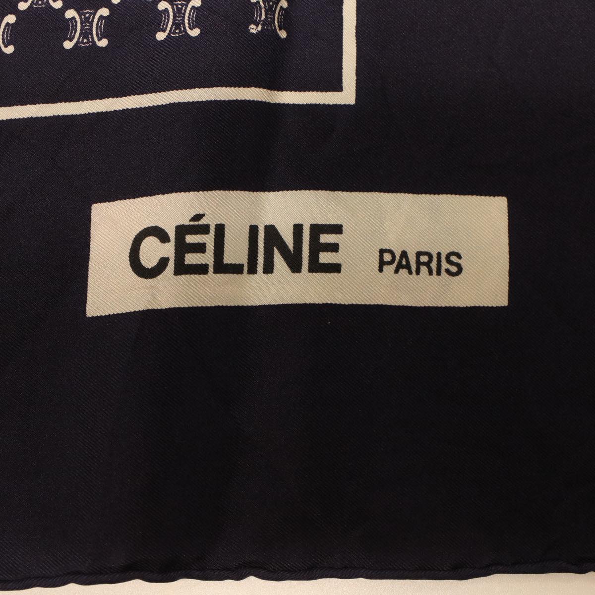 CELINE Macadam Canvas Scarf Silk Navy Red Auth ar9644