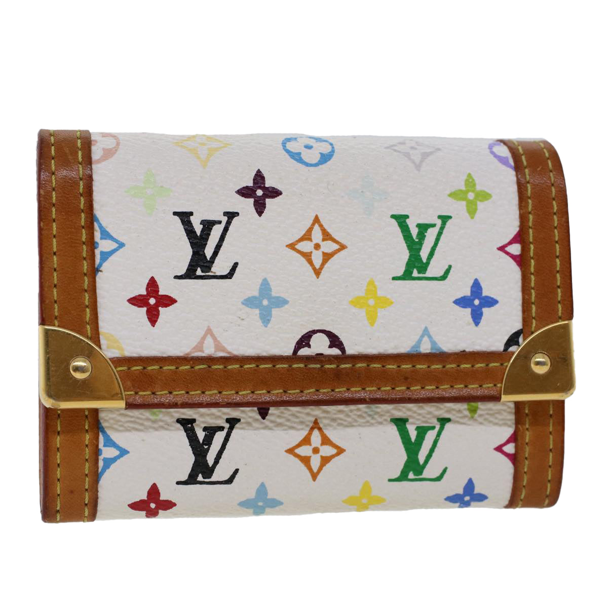 LOUIS VUITTON Multicolor Porte Monnaie Plat Coin Purse White M92657 Auth ar9683B