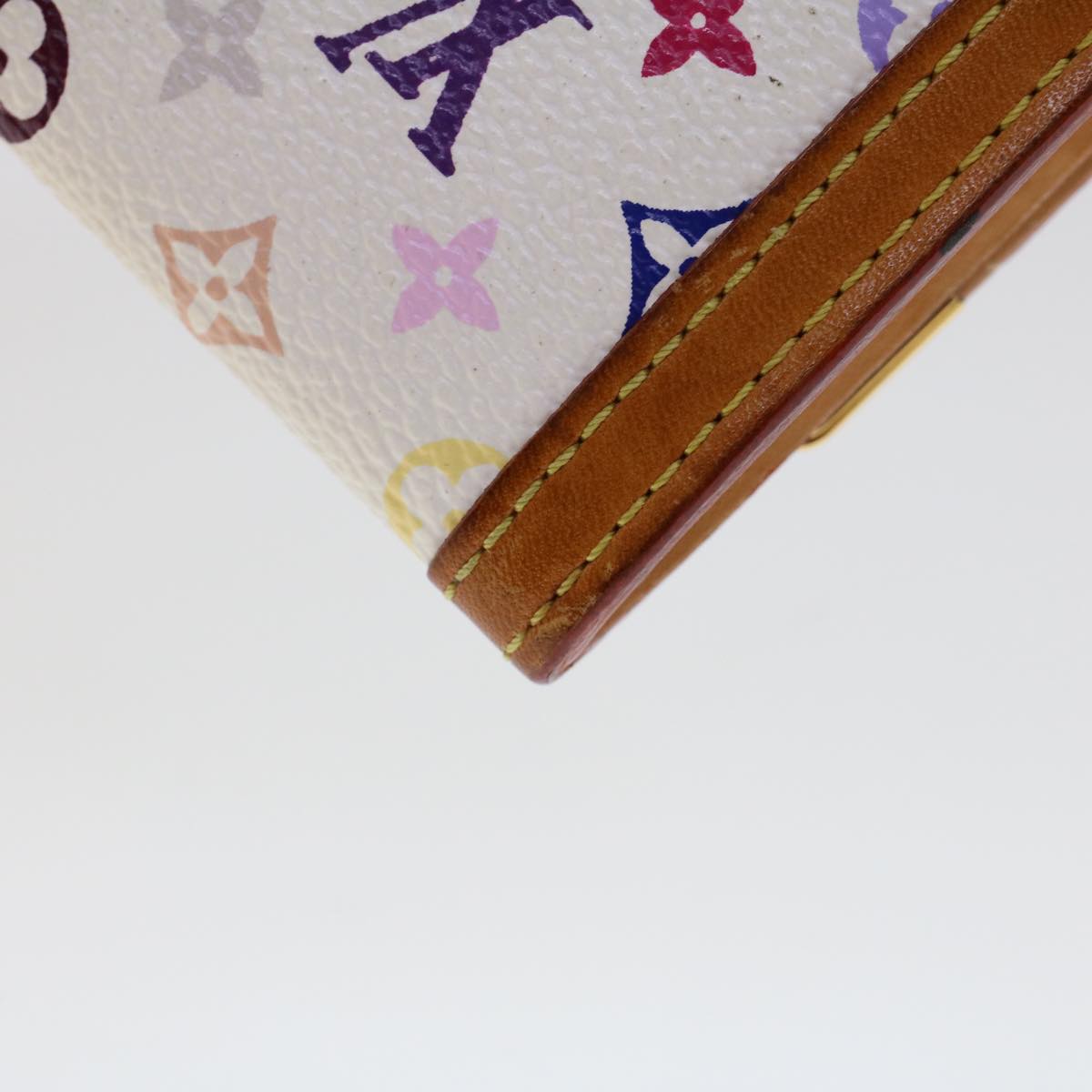 LOUIS VUITTON Multicolor Porte Monnaie Plat Coin Purse White M92657 Auth ar9683B