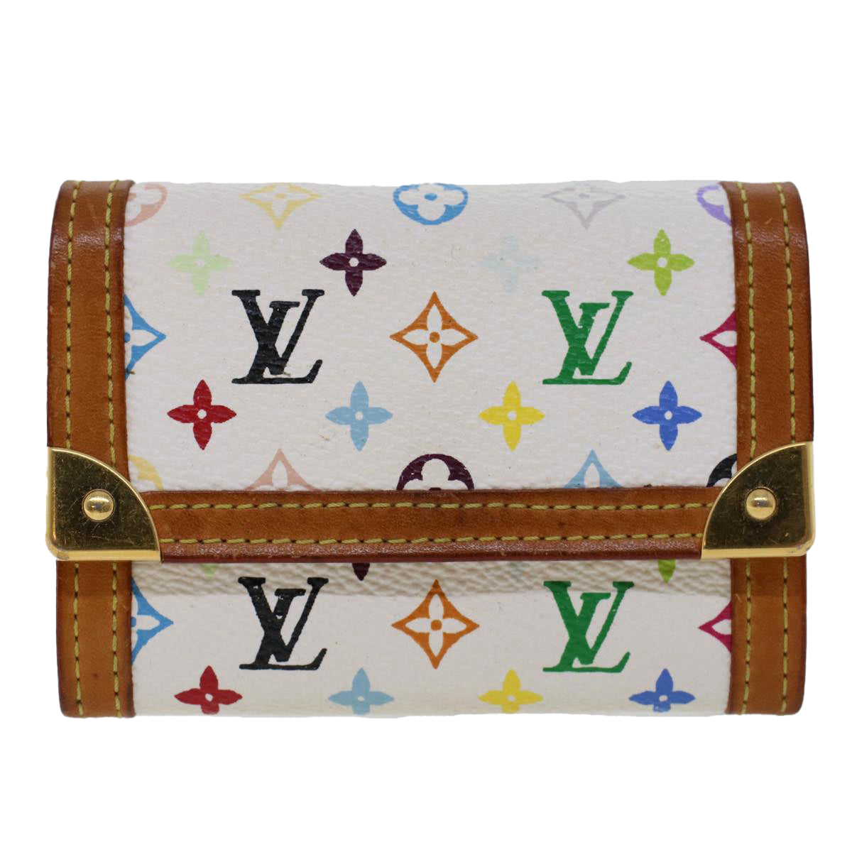 LOUIS VUITTON Multicolor Porte Monnaie Plat Coin Purse White M92657 Auth ar9683B