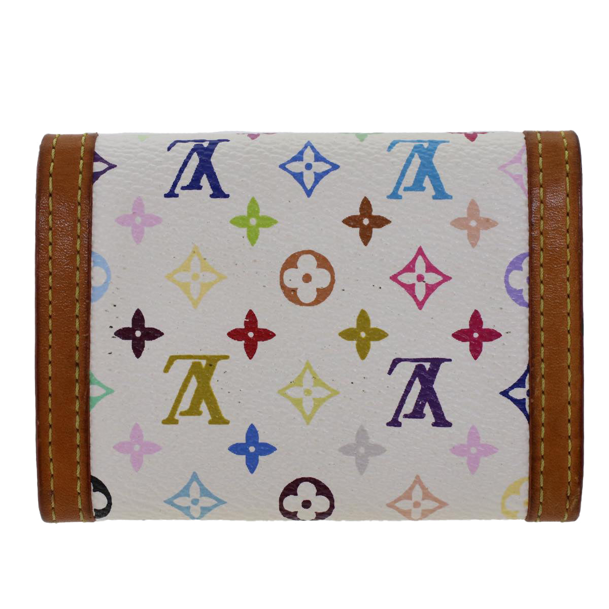 LOUIS VUITTON Multicolor Porte Monnaie Plat Coin Purse White M92657 Auth ar9683B