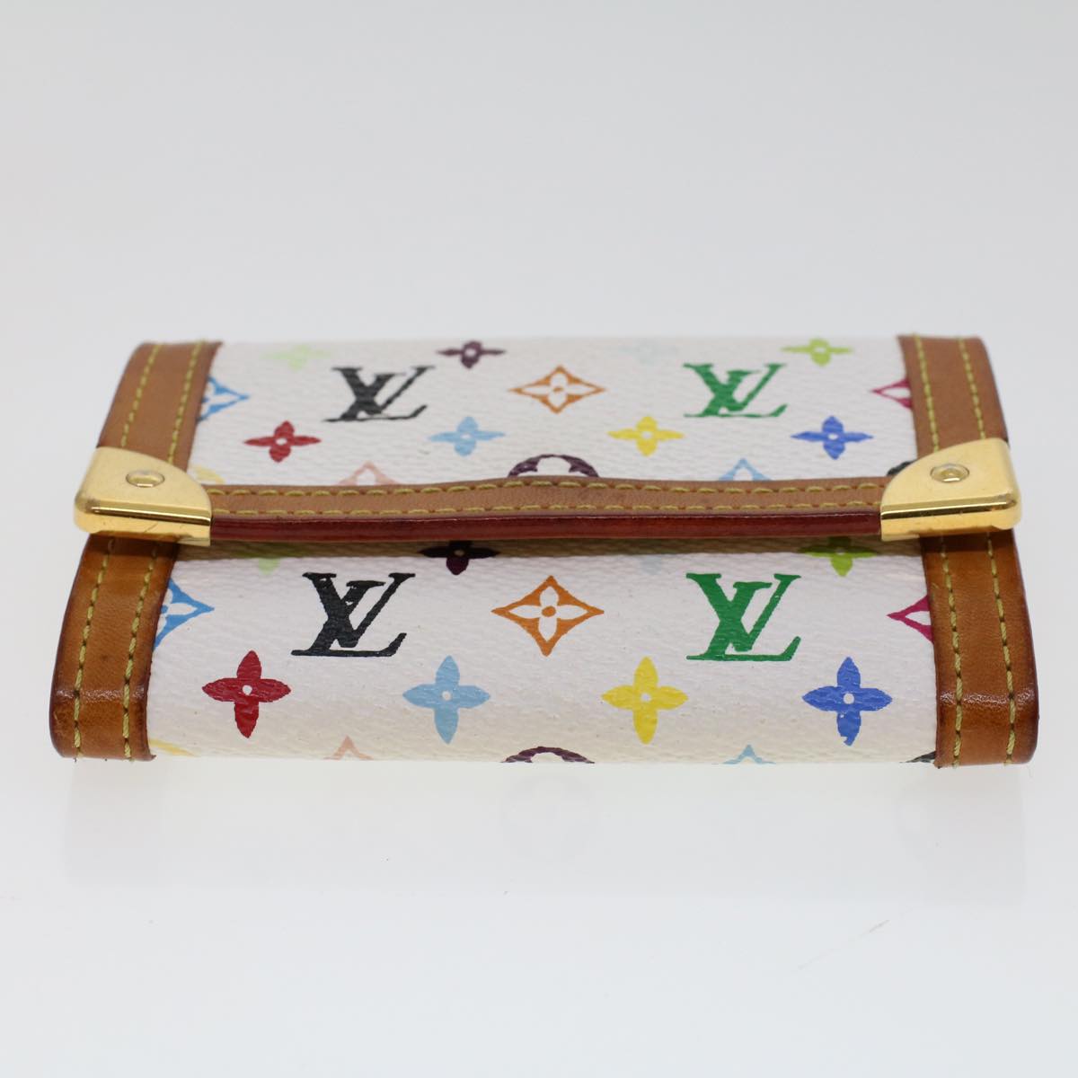 LOUIS VUITTON Multicolor Porte Monnaie Plat Coin Purse White M92657 Auth ar9683B