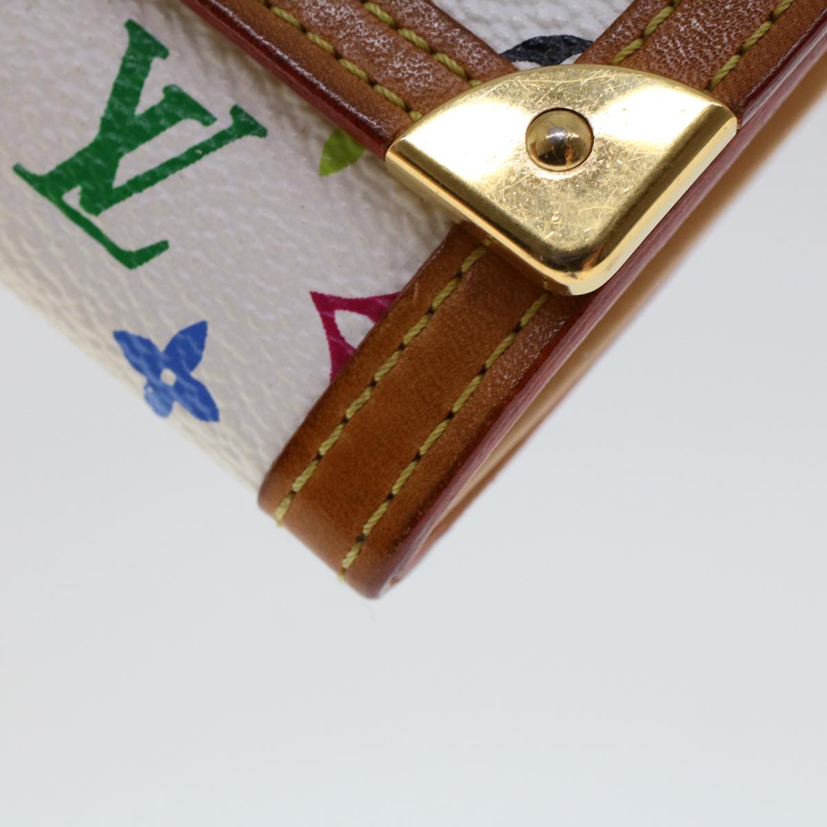 LOUIS VUITTON Multicolor Porte Monnaie Plat Coin Purse White M92657 Auth ar9683B