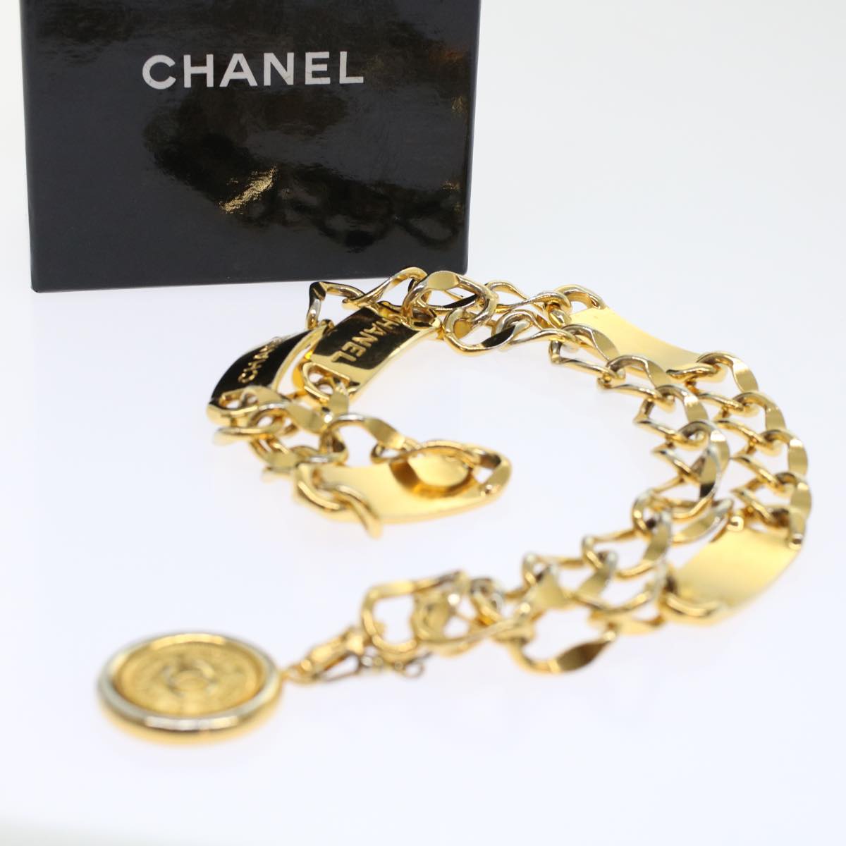 CHANEL Belt metal 35.4"" Gold CC Auth ar9720B