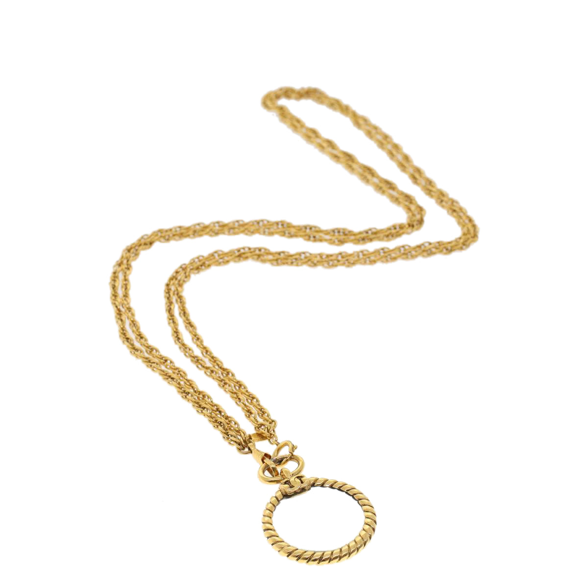 CHANEL Magnifying Glass Chain Necklace Metal Gold Tone CC Auth ar9782