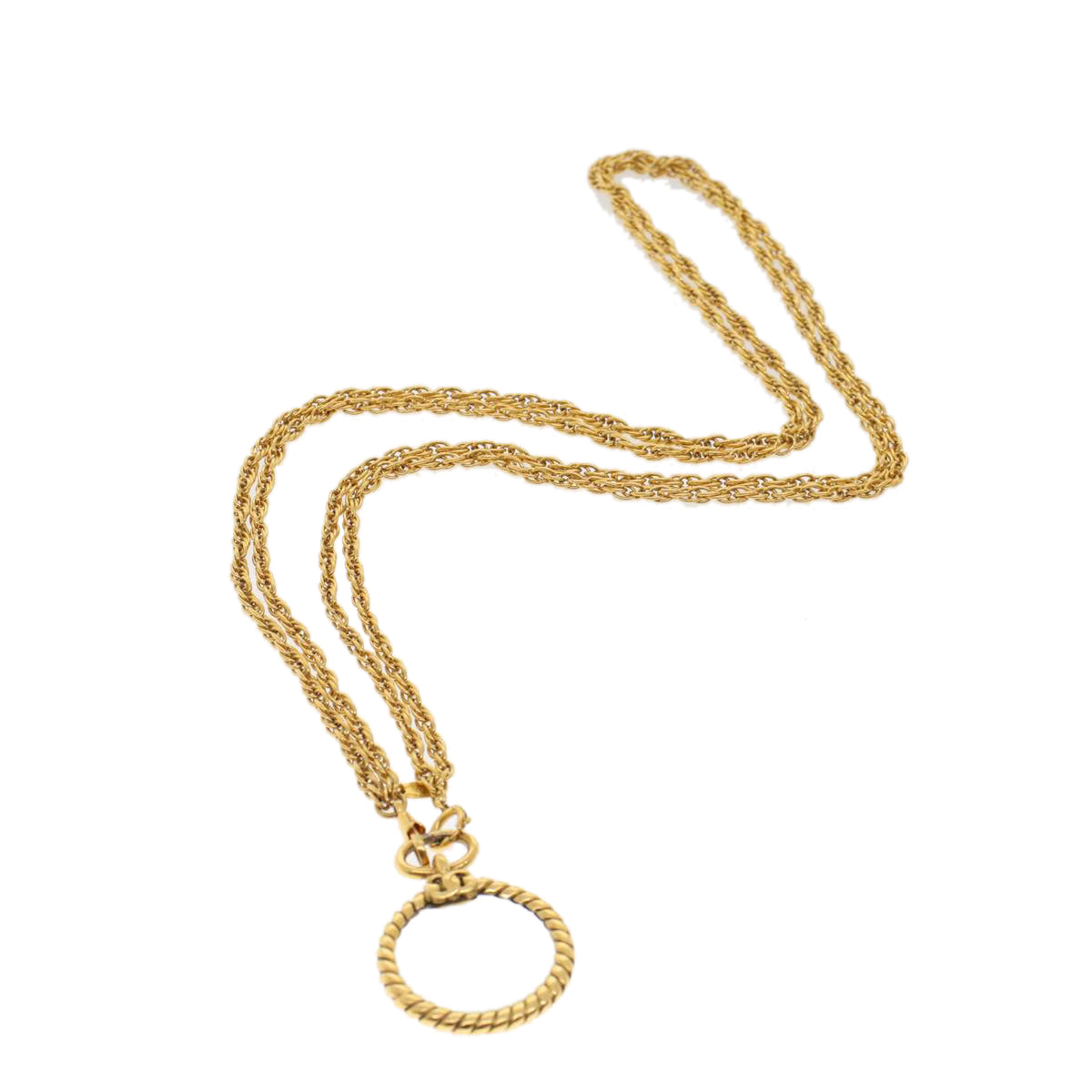 CHANEL Magnifying Glass Chain Necklace Metal Gold Tone CC Auth ar9782