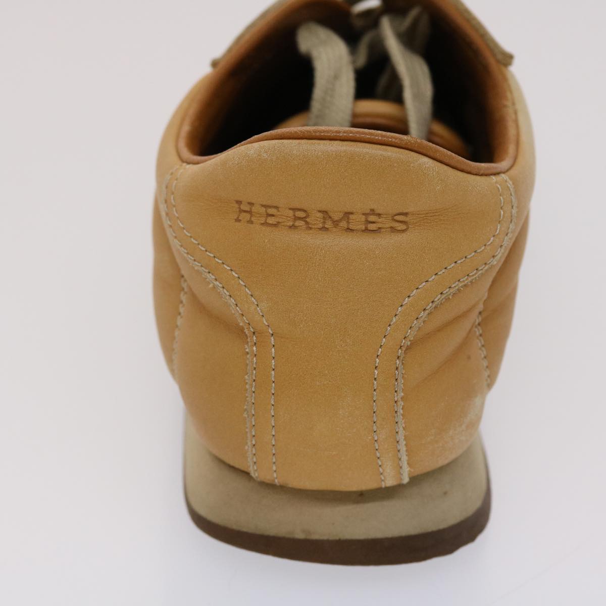 HERMES Quick Sneakers Leather 36 Beige Auth ar9855