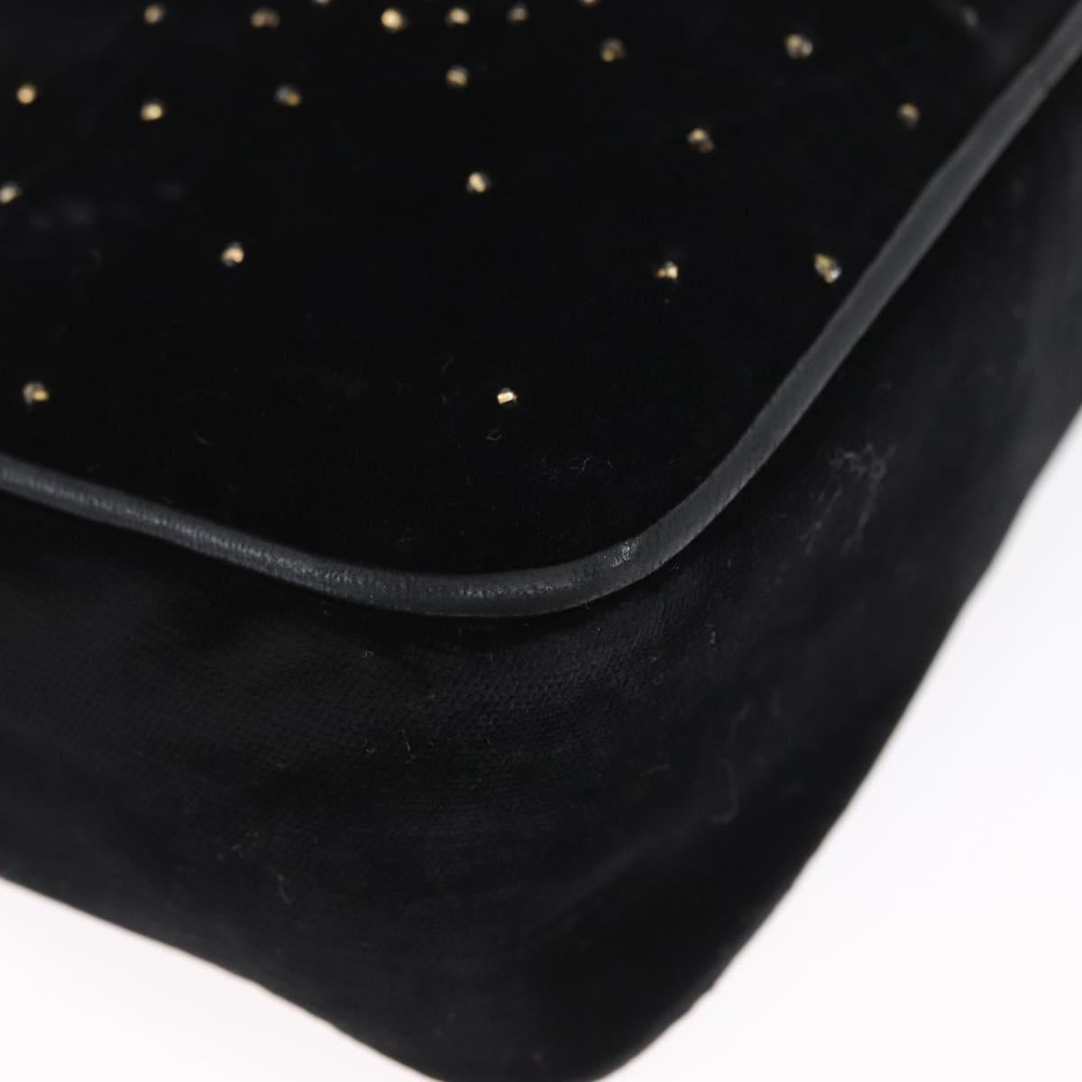 CHANEL Shoulder Bag Velor Black Gold CC Auth ARZ008SAV