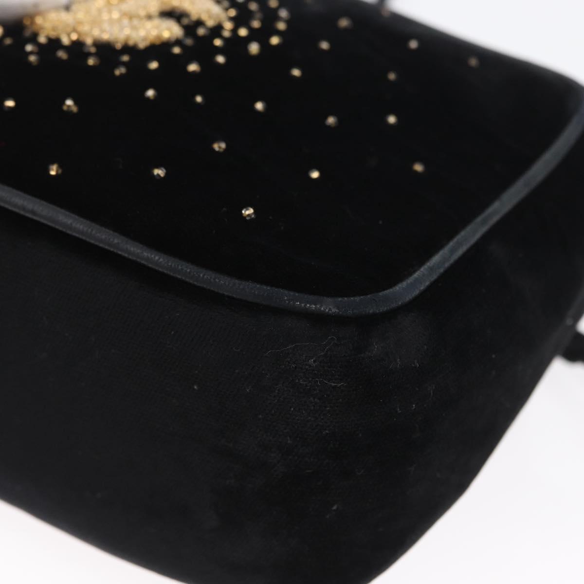 CHANEL Shoulder Bag Velor Black Gold CC Auth ARZ008SAV