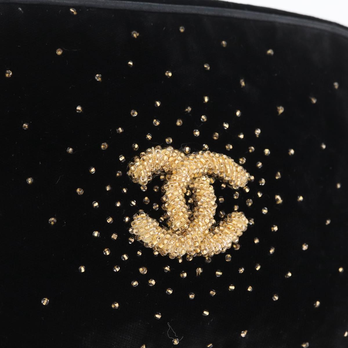 CHANEL Shoulder Bag Velor Black Gold CC Auth ARZ008SAV