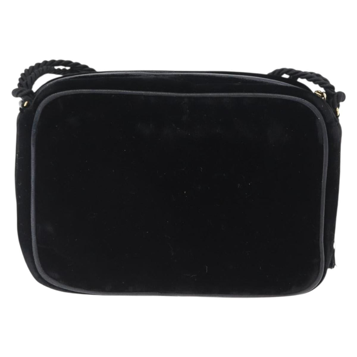 CHANEL Shoulder Bag Velor Black Gold CC Auth ARZ008SAV