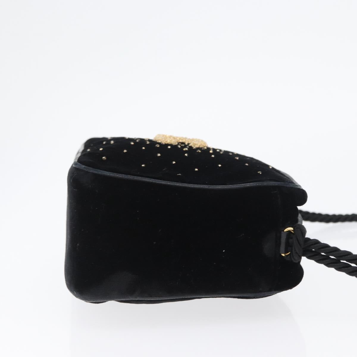 CHANEL Shoulder Bag Velor Black Gold CC Auth ARZ008SAV