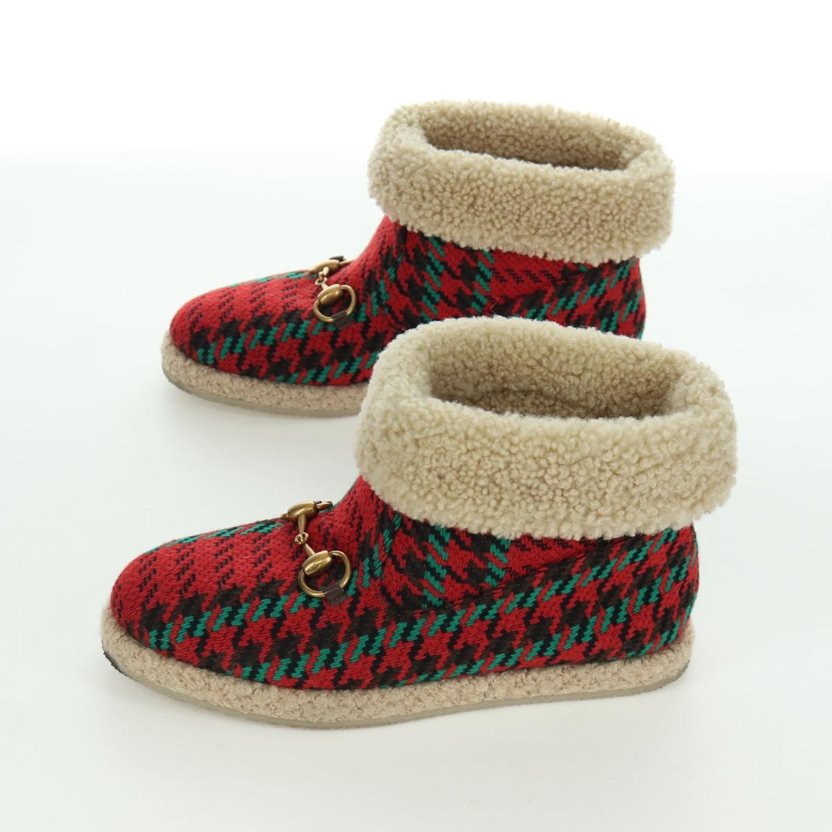 GUCCI Horsebit boots Mouton Red Gold Auth ARZ016M