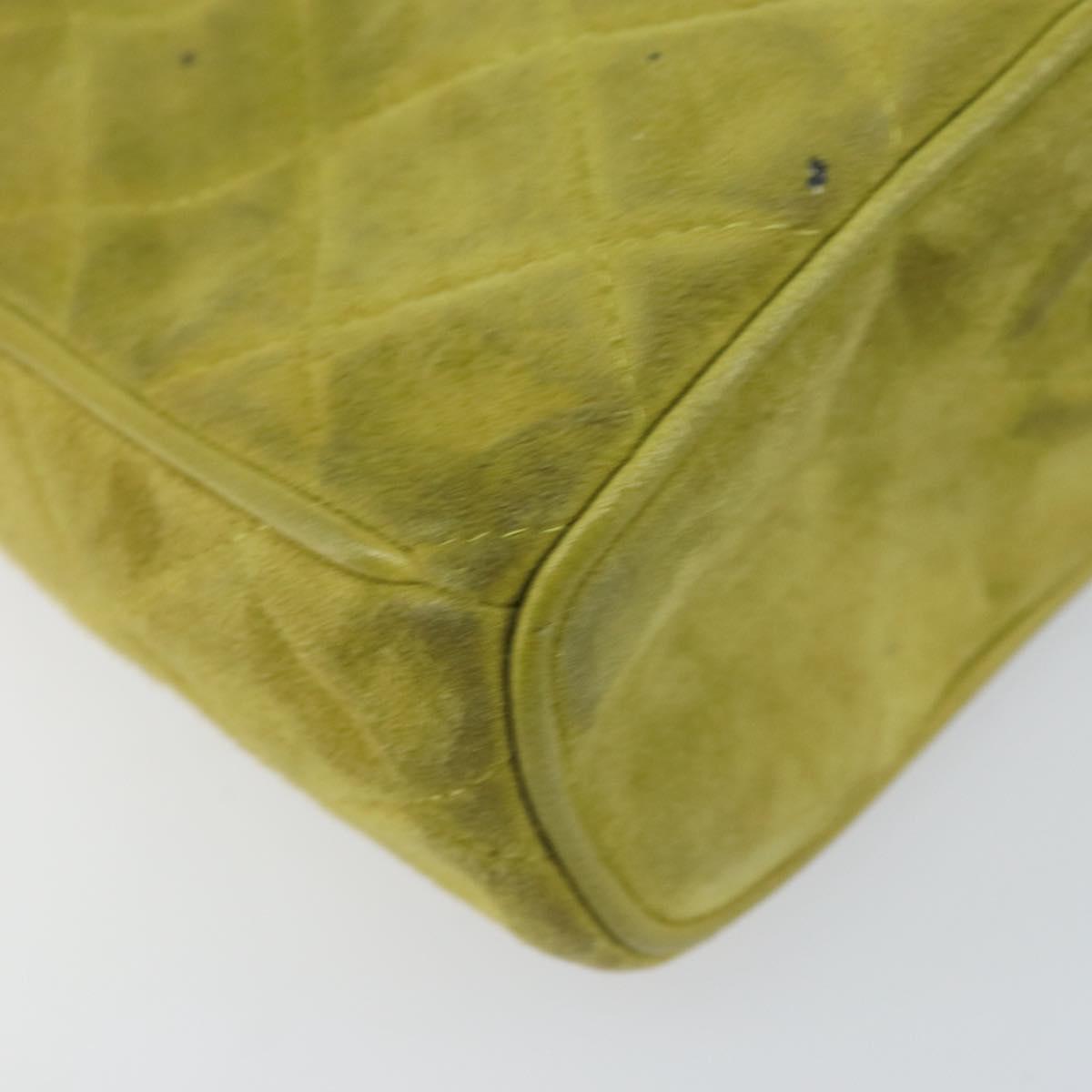 CHANEL Chain Matelasse Shoulder Bag Suede Green Gold CC Auth ARZ019A