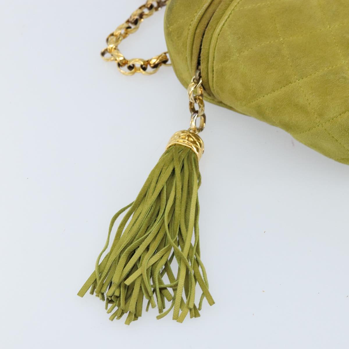 CHANEL Chain Matelasse Shoulder Bag Suede Green Gold CC Auth ARZ019A