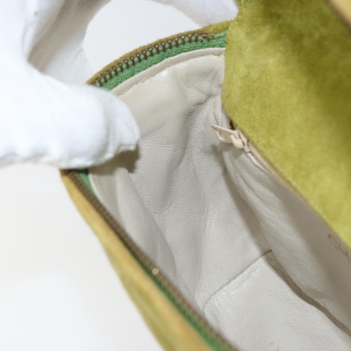 CHANEL Chain Matelasse Shoulder Bag Suede Green Gold CC Auth ARZ019A