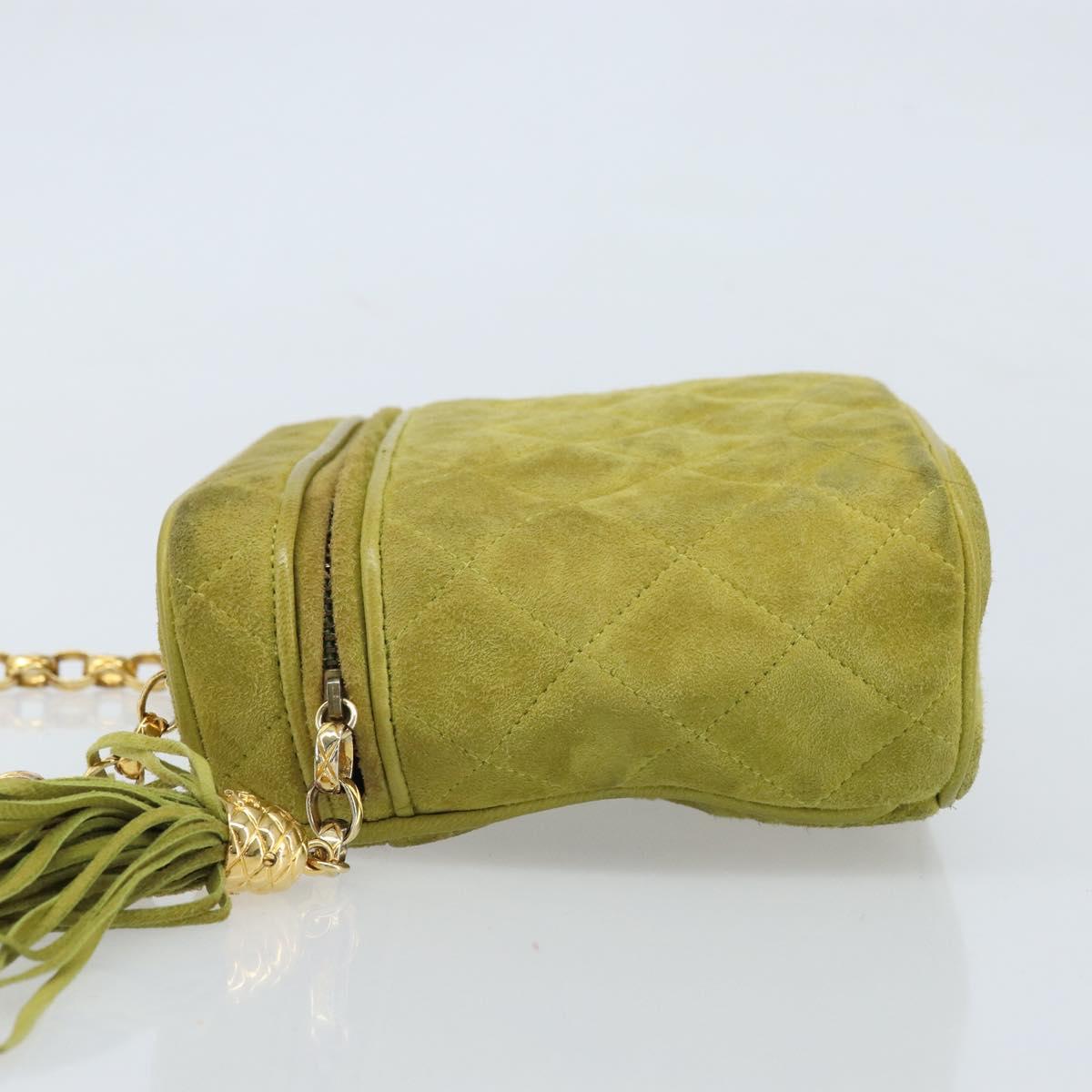CHANEL Chain Matelasse Shoulder Bag Suede Green Gold CC Auth ARZ019A