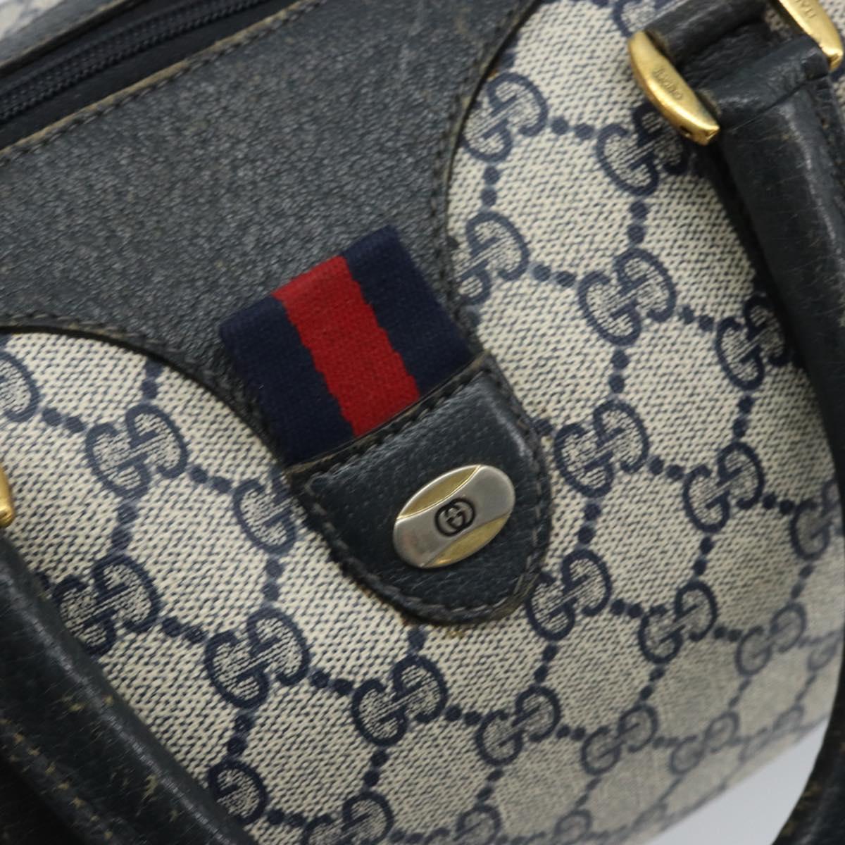 GUCCI GG Supreme Boston Bag PVC Navy Gold 39 02 007 Auth ARZ022