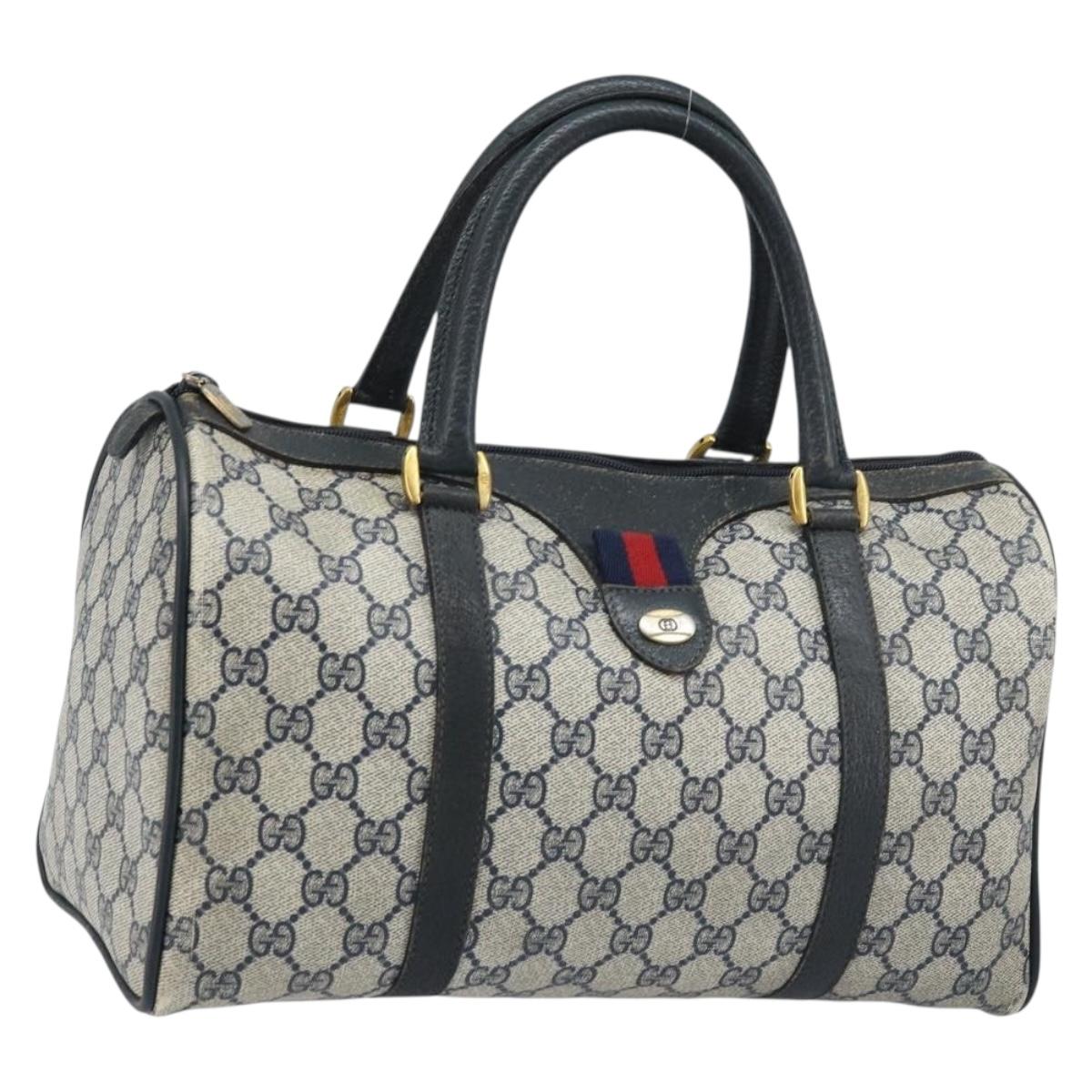 GUCCI GG Supreme Boston Bag PVC Navy Gold 39 02 007 Auth ARZ022
