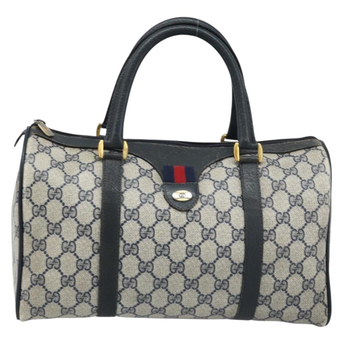 GUCCI GG Supreme Boston Bag PVC Navy Gold 39 02 007 Auth ARZ022