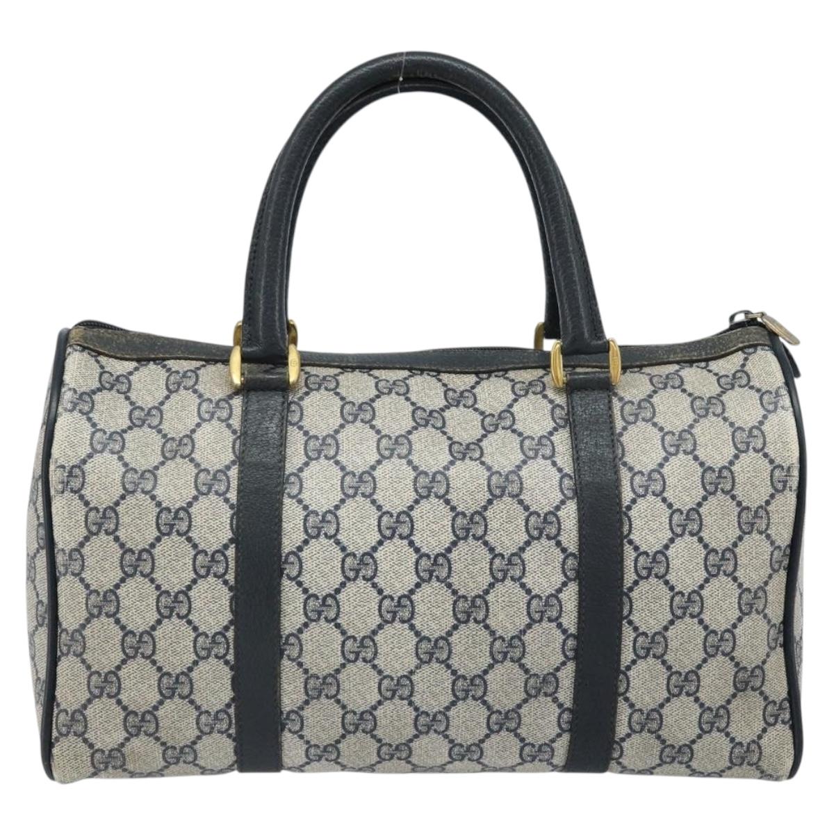 GUCCI GG Supreme Boston Bag PVC Navy Gold 39 02 007 Auth ARZ022