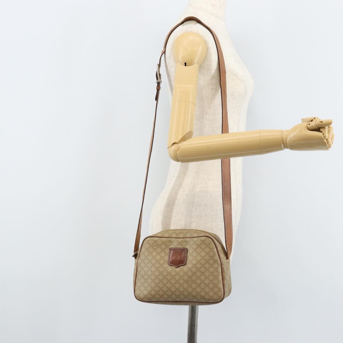 CELINE Macadam Canvas Shoulder Bag PVC Beige Gold Auth ARZ023