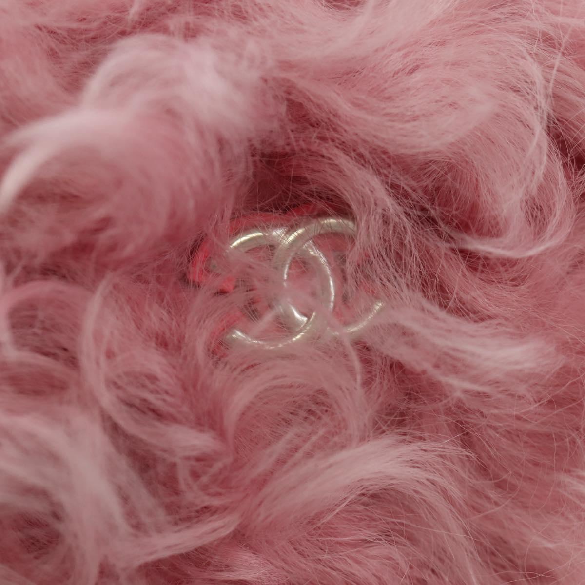 CHANEL Pouch Fur Pink Silver CC Auth ARZ032SAM
