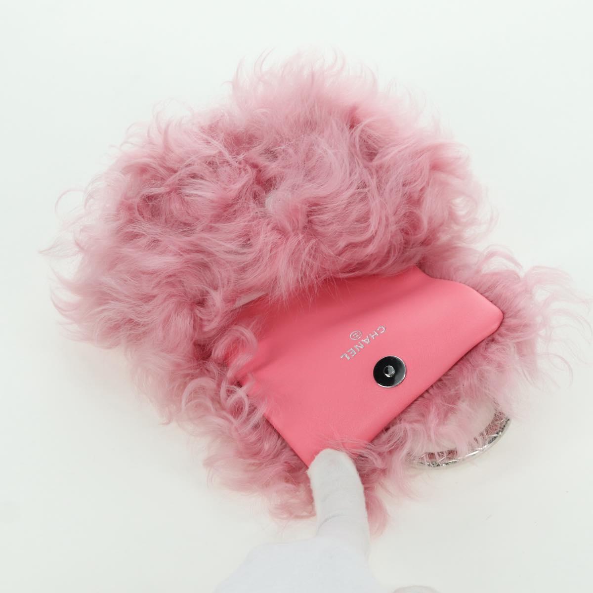 CHANEL Pouch Fur Pink Silver CC Auth ARZ032SAM