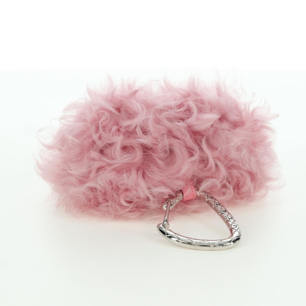 CHANEL Pouch Fur Pink Silver CC Auth ARZ032SAM