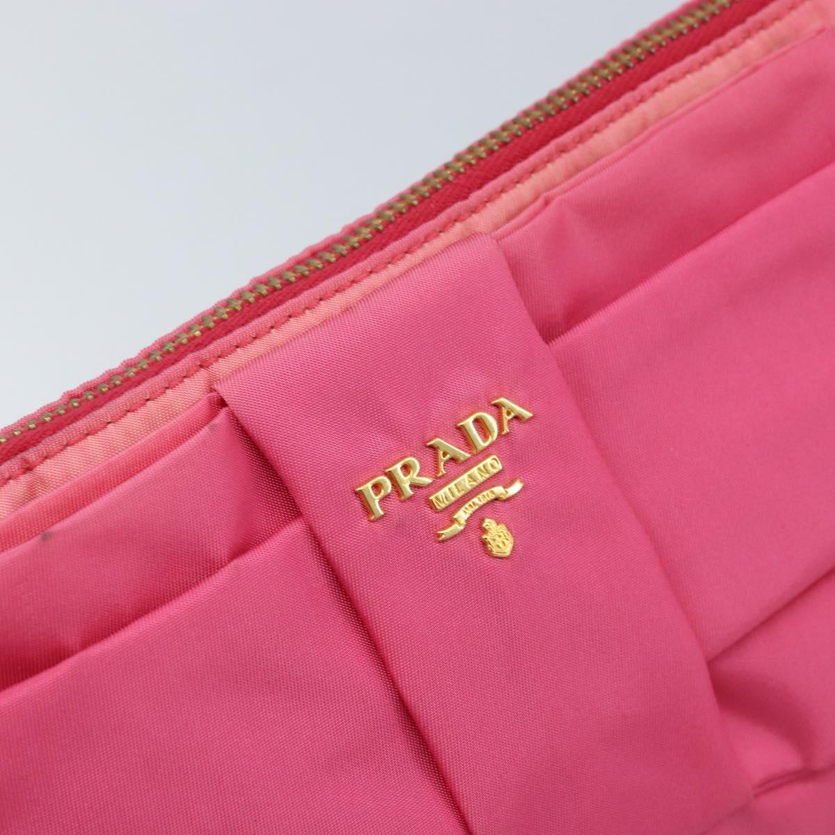 PRADA Ribbon Shoulder Bag Nylon Pink Gold Auth ARZ034A