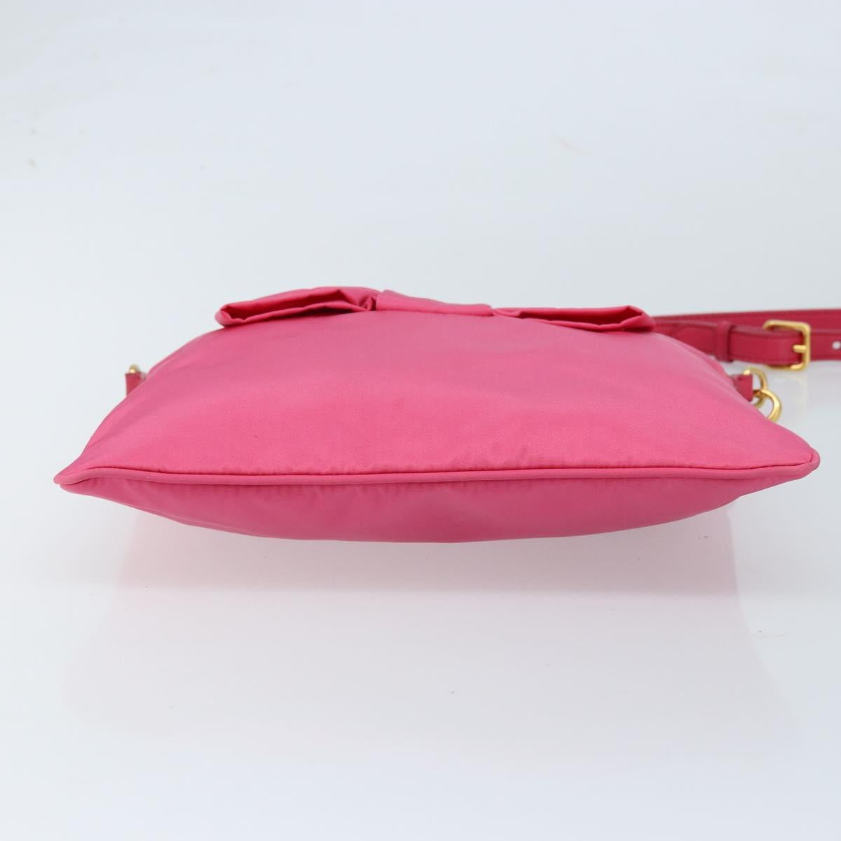 PRADA Ribbon Shoulder Bag Nylon Pink Gold Auth ARZ034A